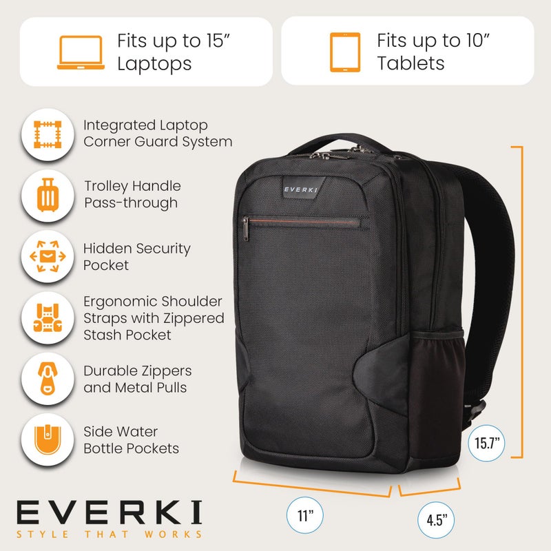 EVERKI Studio Slim Laptop Backpack for Men & Women, Lightweight & Softly Padded With Corner Protection, Trolley Handle, High Contrast Lining, Made of Recycled Materials (14 Liters Capacity) - Image 5